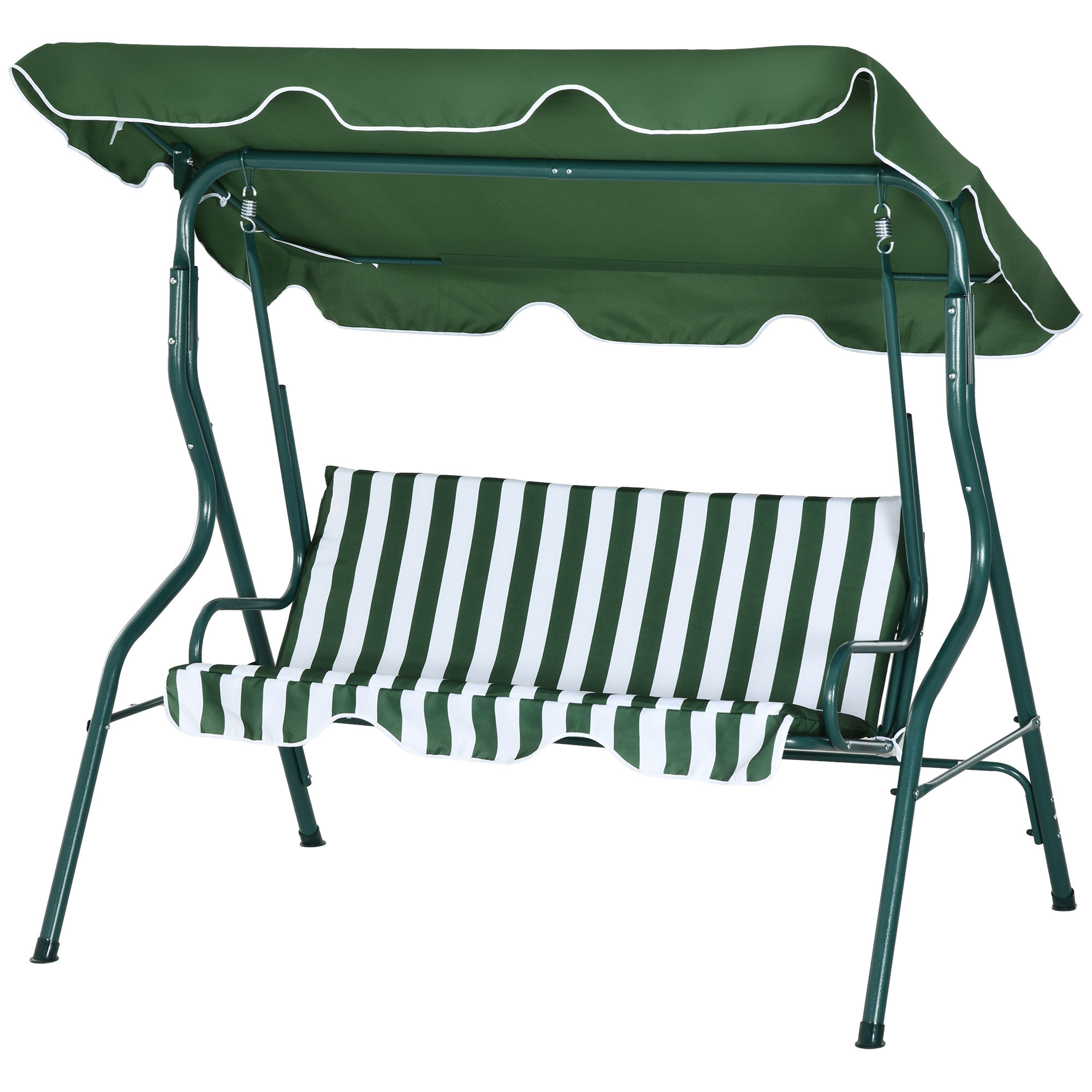 Outsunny Dondolo 3 Posti con Tettuccio Regolabile e Cuscini, in Acciaio e Poliestere, 170x110x153 cm, Verde e Bianco