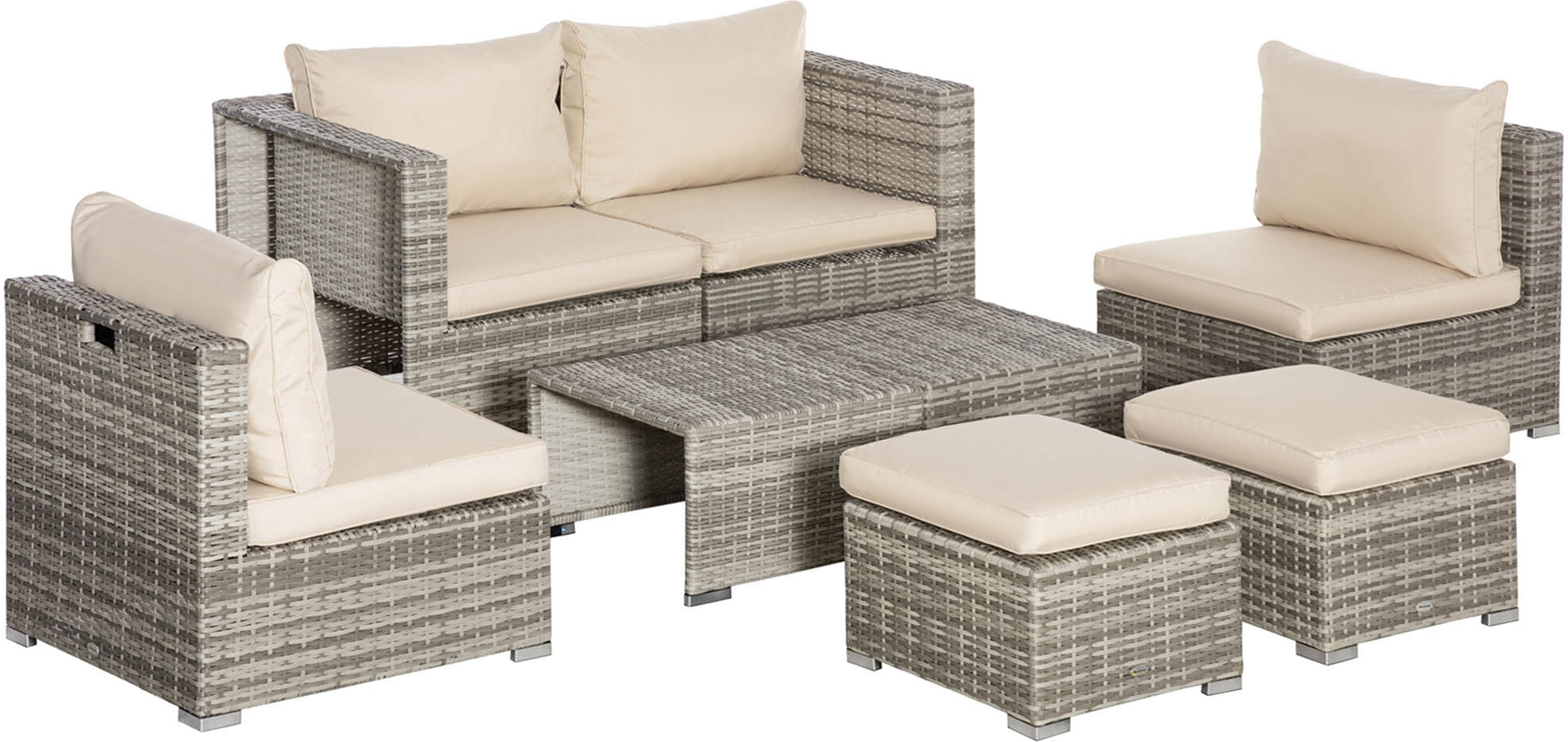 Outsunny Salotto da Esterno in Rattan PE da 8 Pezzi, Set Mobile da Giardino Salvaspazio con Poltrone, Tavolini e Sgabelli, Beige