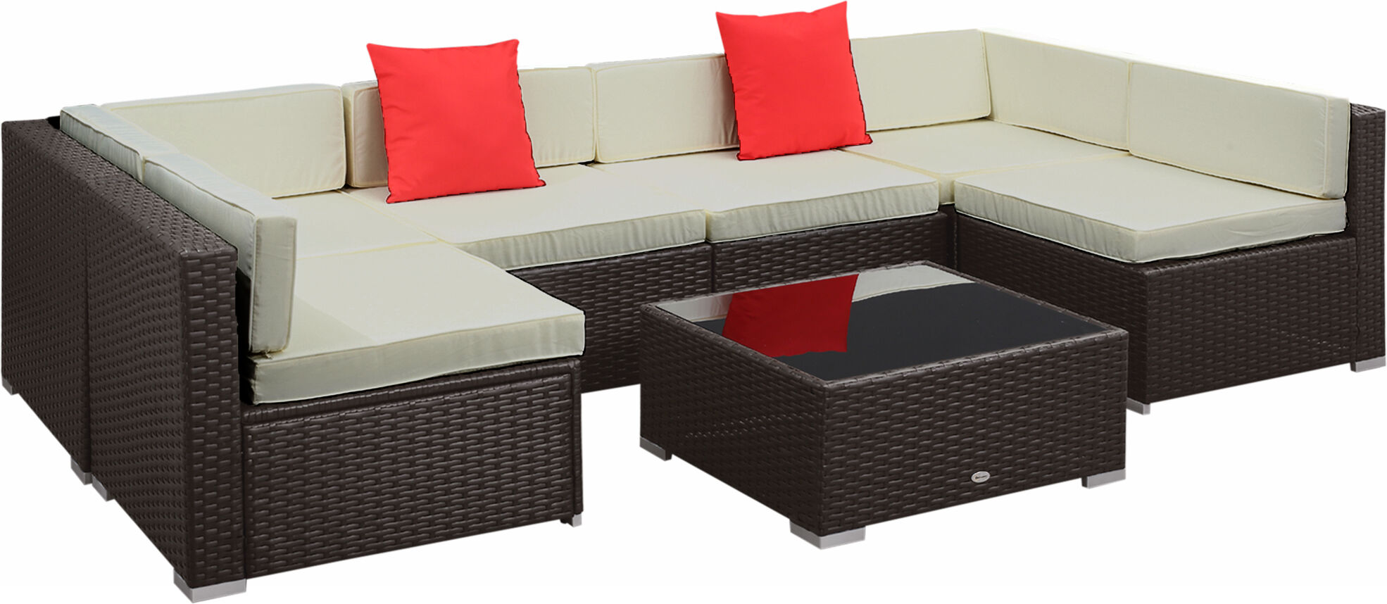 Outsunny Salotto da Giardino in Rattan da 7 Pezzi con Tavolino e Divano Modulabile Set Divani da Giardino con Cuscini, Crema