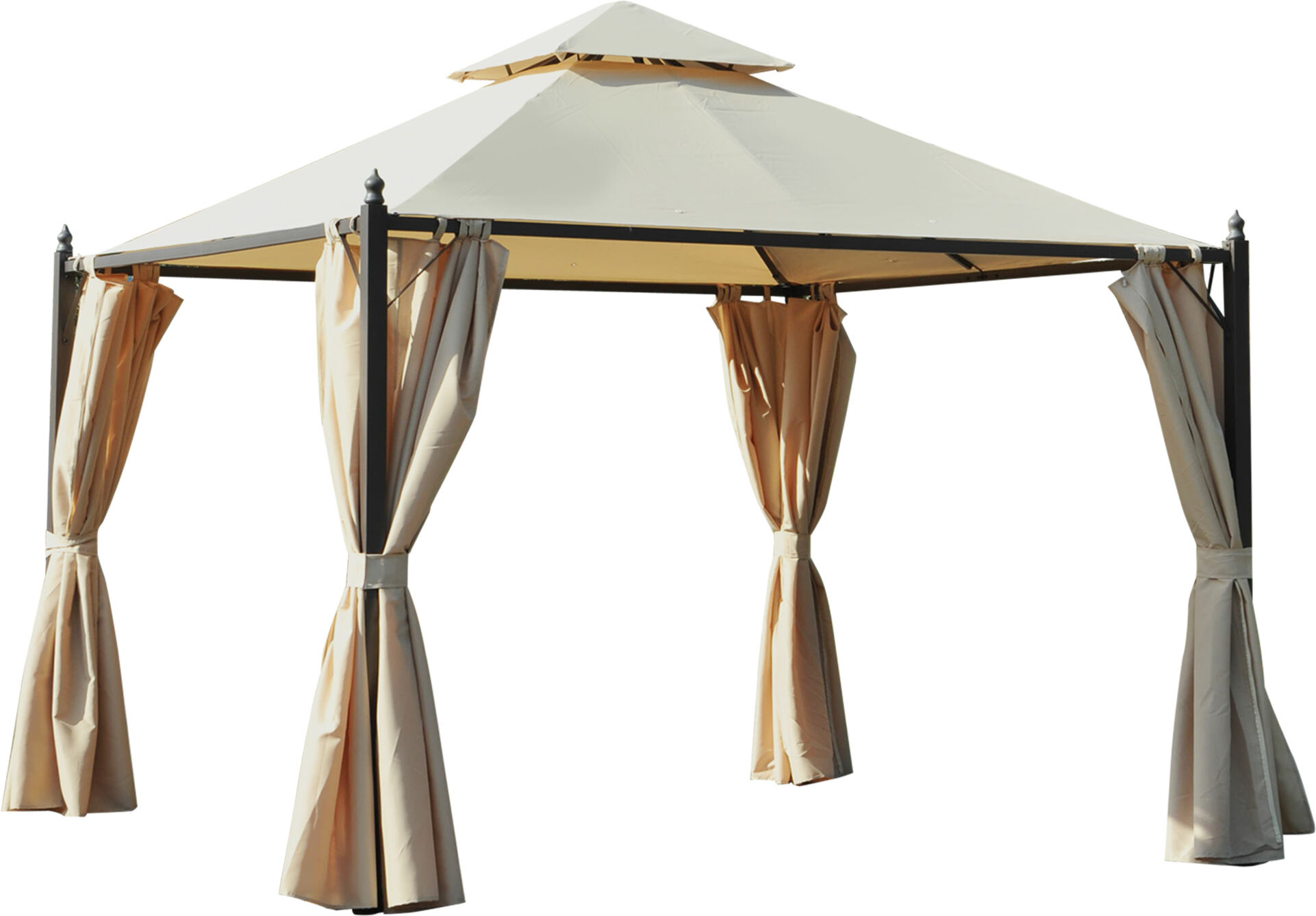 Outsunny Gazebo da Giardino Impermeabile Gazebo Esterno 3x3m con 4 Pannelli Laterali Beige