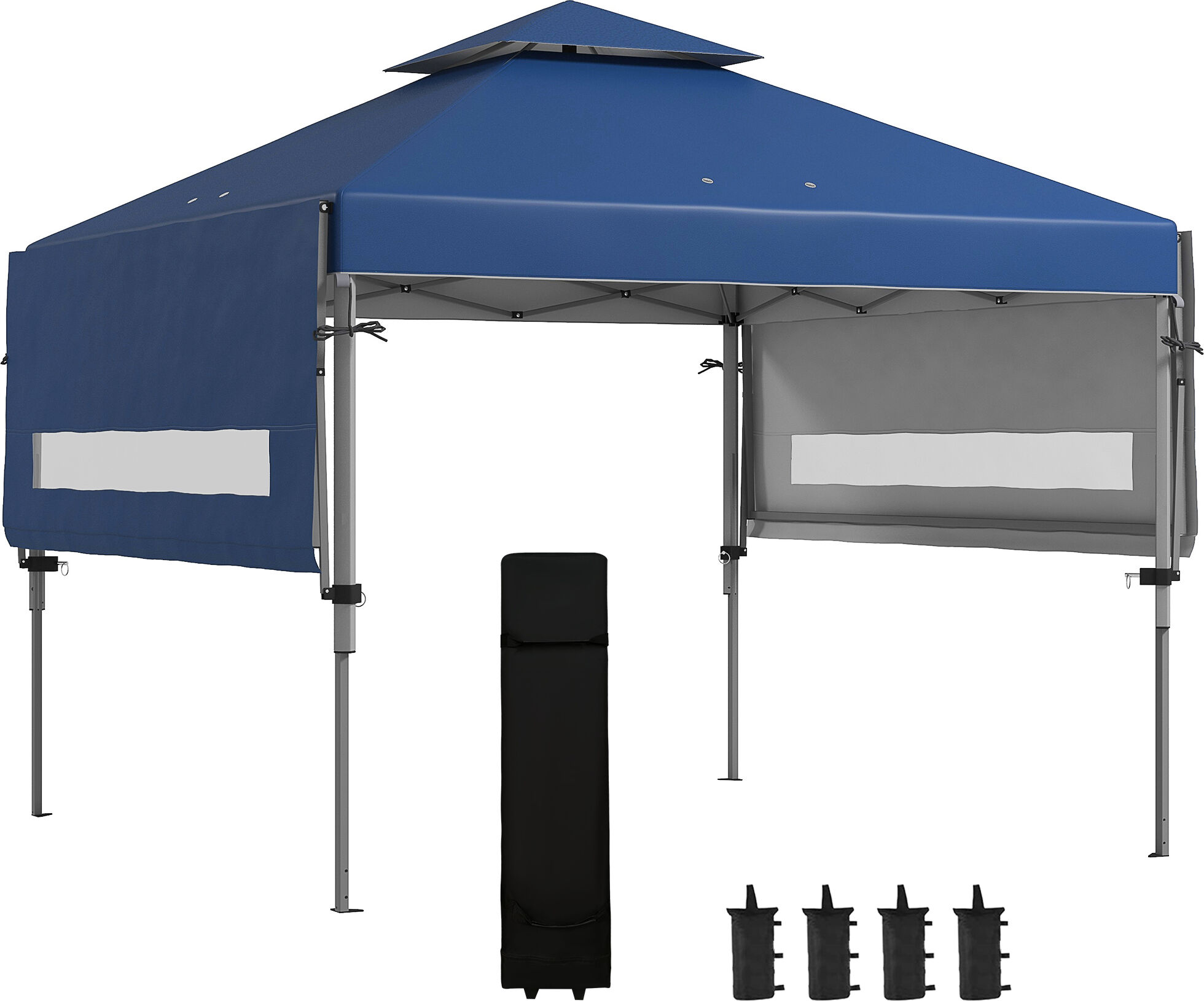 Outsunny Gazebo Pieghevole 5x3m con Pareti Estensibili, Altezza Regolabile e Borsa con Ruote, Blu