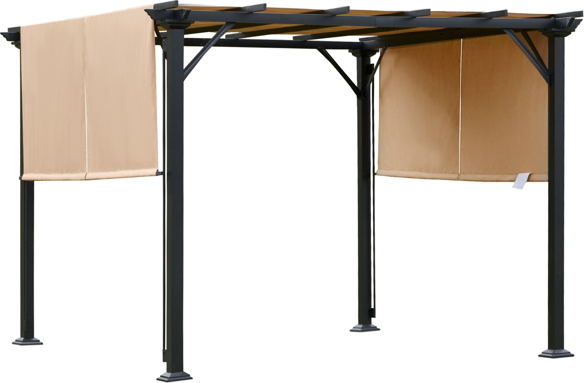 Outsunny Pergola Gazebo da Giardino in Acciaio con Tende Regolabili 305x305x220cm, Marrone Chiaro