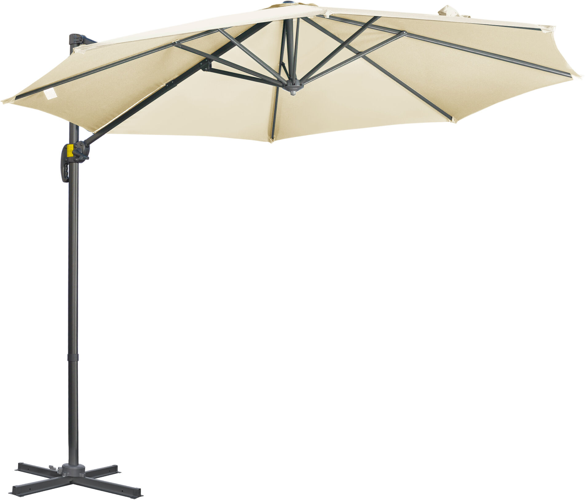 Outsunny Ombrellone da Giardino Decentrato con Angolazione Regolabile e Girevole a 360°, Ø294x248cm Bianco Crema