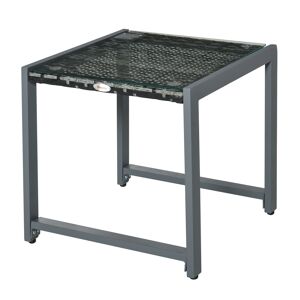 Outsunny Tavolino da Esterno con Struttura in Alluminio e PE Rattan e Piano in Vetro Grigio 50x50x50cm