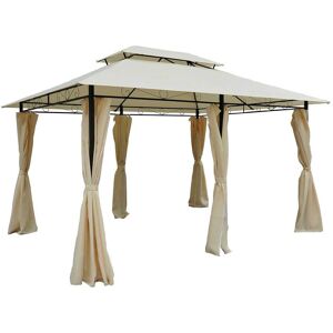 Outsunny Gazebo da Giardino 3x4 m con Tende e Tetto a 2 Livelli Bianco Crema