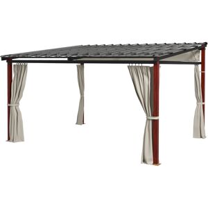 Outsunny Pergola con Tende Laterali e Tetto Retrattile in PC, in Alluminio e Metallo, 345x300x215-255 cm, Crema