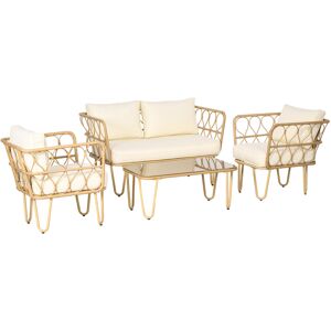 Outsunny Set salotto da giardino divano 2 posti + 2 poltrone + 1 tavolino piano vetro temperato 7 cuscini crema Outsunny Set salotto da giardino divano 2 posti + 2 poltrone + 1 tavolino piano vetro temperato 7 cuscini crema