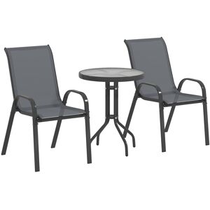 Outsunny Set da Bistro 3 Pezzi con 2 Sedie da Giardino Traspiranti Impilabili e Tavolino Rotondo, Set Tavolo e Sedie da Giardino in Acciaio e Vetro, Set da Giardino per Patio, Cortile, Grigio Scuro Aosom Italy Outsunny Set da Bistro 3 Pezzi con 2 Sedie da Giardino Traspiranti Impilabili e Tavolino Rotondo, Set Tavolo e Sedie da Giardino in Acciaio e Vetro, Set da Giardino per Patio, Cortile, Grigio Scuro Aosom Italy
