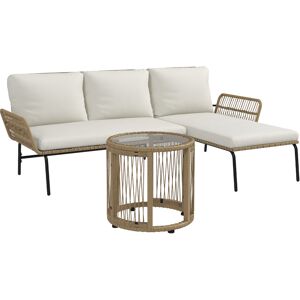 Outsunny Salotto da giardino esterno angolare 3 posti in resina intrecciata con divani, chaise longue, tavolino e cuscini, crema Aosom Italy Outsunny Salotto da giardino esterno angolare 3 posti in resina intrecciata con divani, chaise longue, tavolino e cuscini, crema Aosom Italy