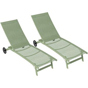 Outsunny Set di 2 lettini prendisole in alluminio e textilene con rotelle schienale inclinabile carico max. 150 kg verde scuro Aosom Italy Outsunny Set di 2 lettini prendisole in alluminio e textilene con rotelle schienale inclinabile carico max. 150 kg verde scuro Aosom Italy