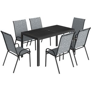 Outsunny Set Tavolo e Sedie da Giardino con Tavolo Metallico con Foro e 6 Sedie Impilabili Traspiranti, per Terrazza, Grigio Aosom Italy Outsunny Set Tavolo e Sedie da Giardino con Tavolo Metallico con Foro e 6 Sedie Impilabili Traspiranti, per Terrazza, Grigio Aosom Italy