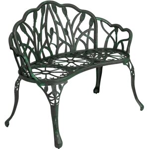 Outsunny Panca da giardino in alluminio pressofuso, panca esterna 2 posti con schienale a tulipano, seduta floreale, 99 x 57 x 78 cm, verde antico Aosom Italy Outsunny Panca da giardino in alluminio pressofuso, panca esterna 2 posti con schienale a tulipano, seduta floreale, 99 x 57 x 78 cm, verde antico Aosom Italy