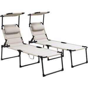 Outsunny Set di 2 lettini prendisole pieghevoli grande comfort schienale e parasole regolabili multi-posizioni, crema Aosom Italy Outsunny Set di 2 lettini prendisole pieghevoli grande comfort schienale e parasole regolabili multi-posizioni, crema Aosom Italy