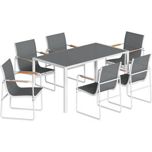 Outsunny Set Tavolo e Sedie da Giardino con Piano in Vetro Temperato e 6 Sedie Traspiranti per Terrazza Patio Bianco e Grigio Aosom Italy Outsunny Set Tavolo e Sedie da Giardino con Piano in Vetro Temperato e 6 Sedie Traspiranti per Terrazza Patio Bianco e Grigio Aosom Italy