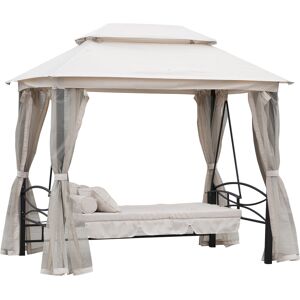 Outsunny Dondolo 3 Posti e Lettino Singolo Copertura a Gazebo con Zanzariera e Cuscini 256x172x248cm Crema Aosom Outsunny Dondolo 3 Posti e Lettino Singolo Copertura a Gazebo con Zanzariera e Cuscini 256x172x248cm Crema Aosom