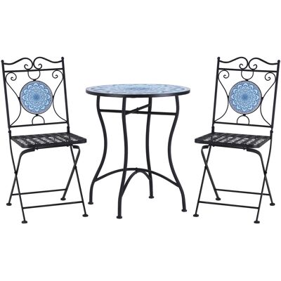 Outsunny Set da Giardino 3 Pezzi con Decorazioni Mosaico, Tavolino Rotondo e 2 Sedie Pieghevoli in Metallo, Stile Unico, Blu Aosom Outsunny Set da Giardino 3 Pezzi con Decorazioni Mosaico, Tavolino Rotondo e 2 Sedie Pieghevoli in Metallo, Stile Unico, Blu Aosom