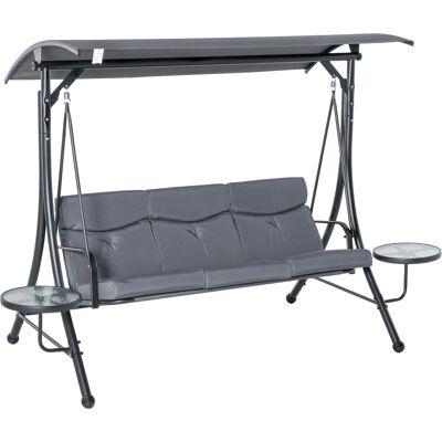Outsunny Dondolo da Giardino 3 Posti o Balcone con Tettuccio Regolabile e 2 Tavolini, per Esterno, Grigio 271x125x177cm Aosom Outsunny Dondolo da Giardino 3 Posti o Balcone con Tettuccio Regolabile e 2 Tavolini, per Esterno, Grigio 271x125x177cm Aosom