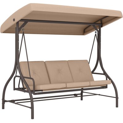 Outsunny Altalena da giardino trasformabile 3 posti di grande comfort con cuscini tetto regolabile metallo poliestere kaki Outsunny Altalena da giardino trasformabile 3 posti di grande comfort con cuscini tetto regolabile metallo poliestere kaki