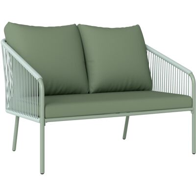 Outsunny Divano da Giardino 2 Posti in Rattan PE Stile Boho con Cuscini Sfoderabili e Braccioli, Verde Outsunny Divano da Giardino 2 Posti in Rattan PE Stile Boho con Cuscini Sfoderabili e Braccioli, Verde