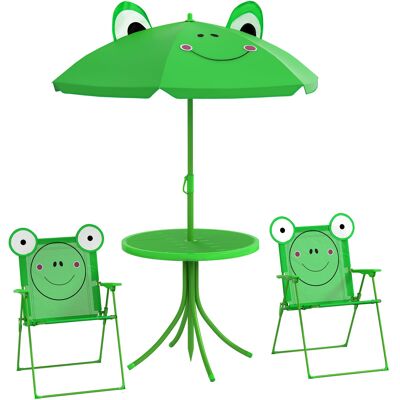 Outsunny Set Tavolo da Giardino con 2 Sedie Pieghevoli e Ombrellone per Bambini in Metallo e Poliestere, Verde Aosom Outsunny Set Tavolo da Giardino con 2 Sedie Pieghevoli e Ombrellone per Bambini in Metallo e Poliestere, Verde Aosom