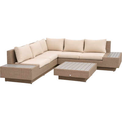 Outsunny Set da Giardino 4 Pezzi con Cuscini e Tavolini, Divano Angolare in Rattan, Marrone chiaro Aosom Italy Outsunny Set da Giardino 4 Pezzi con Cuscini e Tavolini, Divano Angolare in Rattan, Marrone chiaro Aosom Italy