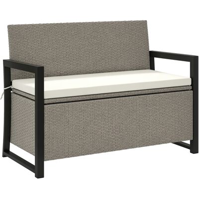 Outsunny Panchina da Giardino 2 Posti con Cassapanca da 151.5L in Rattan con Schienale, Braccioli e Cuscino, Crema Outsunny Panchina da Giardino 2 Posti con Cassapanca da 151.5L in Rattan con Schienale, Braccioli e Cuscino, Crema