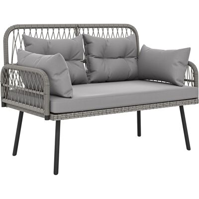 Outsunny Divano da giardino con cuscini e guanciali 2 posti in resina intrecciata, divano da esterno con braccioli grigio scuro Aosom Italy Outsunny Divano da giardino con cuscini e guanciali 2 posti in resina intrecciata, divano da esterno con braccioli grigio scuro Aosom Italy