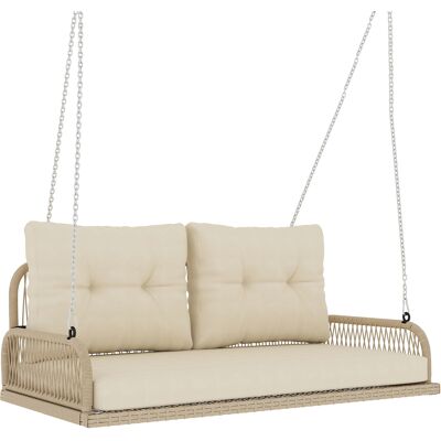 Outsunny Panca Sospesa Esterna a 2 Posti in Resina Intrecciata con Cuscini e Catene in Acciaio, 115x66x44 cm, Beige Aosom Italy Outsunny Panca Sospesa Esterna a 2 Posti in Resina Intrecciata con Cuscini e Catene in Acciaio, 115x66x44 cm, Beige Aosom Italy