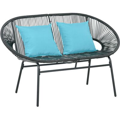 Outsunny Divano da Giardino 2 Posti in Rattan PE e Acciaio con Cuscini e Braccioli, 132x72x83 cm, Nero Aosom Italy Outsunny Divano da Giardino 2 Posti in Rattan PE e Acciaio con Cuscini e Braccioli, 132x72x83 cm, Nero Aosom Italy