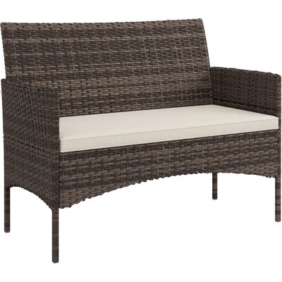 Outsunny Divano da Giardino 2 Posti con Cuscini e Tappetini Antiscivolo, in Rattan e Acciaio, 115x63x85 cm, Beige Aosom Italy Outsunny Divano da Giardino 2 Posti con Cuscini e Tappetini Antiscivolo, in Rattan e Acciaio, 115x63x85 cm, Beige Aosom Italy