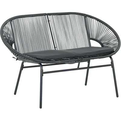 Outsunny Divano da Giardino 2 Posti in Rattan PE e Acciaio con Cuscini e Braccioli, 132x72x83 cm, Nero Aosom Italy Outsunny Divano da Giardino 2 Posti in Rattan PE e Acciaio con Cuscini e Braccioli, 132x72x83 cm, Nero Aosom Italy