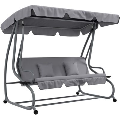 Outsunny Dondolo Letto da Giardino con Tettuccio Regolabile e Vassoi, in Acciaio e Poliestere, 200x120x164 cm, Grigio Aosom Outsunny Dondolo Letto da Giardino con Tettuccio Regolabile e Vassoi, in Acciaio e Poliestere, 200x120x164 cm, Grigio Aosom
