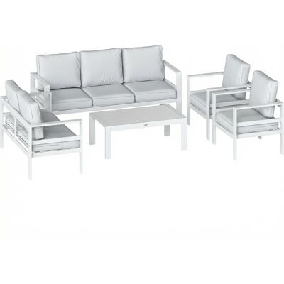 Outsunny Mobili da Giardino in Alluminio con Divano 3 Posti, 2 Sedie e Tavolo per Esterni, Bianco Aosom Italy Outsunny Mobili da Giardino in Alluminio con Divano 3 Posti, 2 Sedie e Tavolo per Esterni, Bianco Aosom Italy