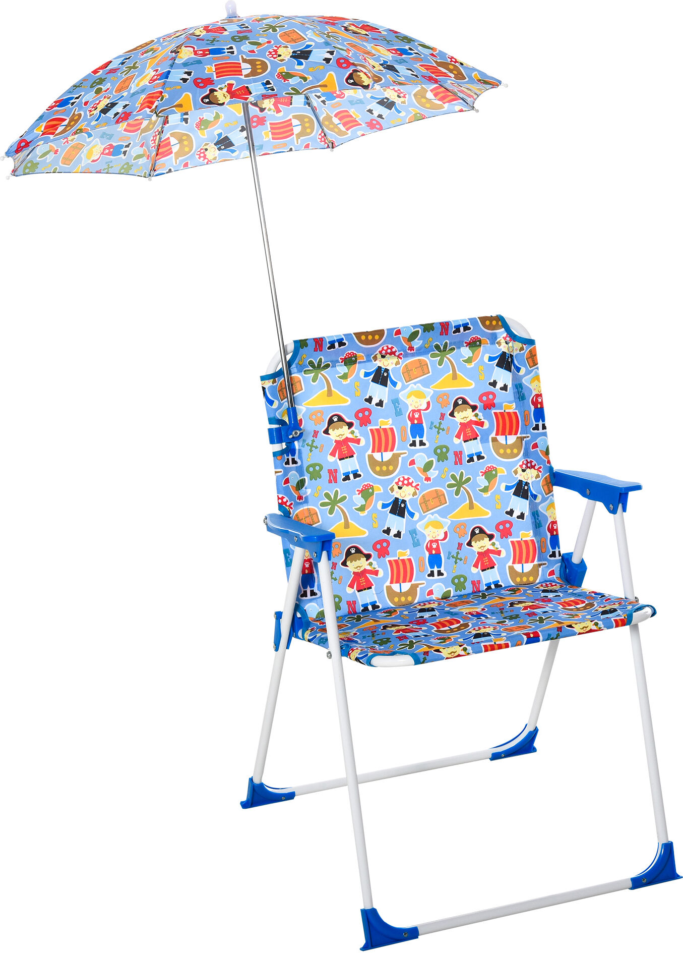 Outsunny Sedia Pieghevole per Bambini con Ombrello Parasole per Giardino Spiaggia Campeggio, 44.5x43x64.5cm