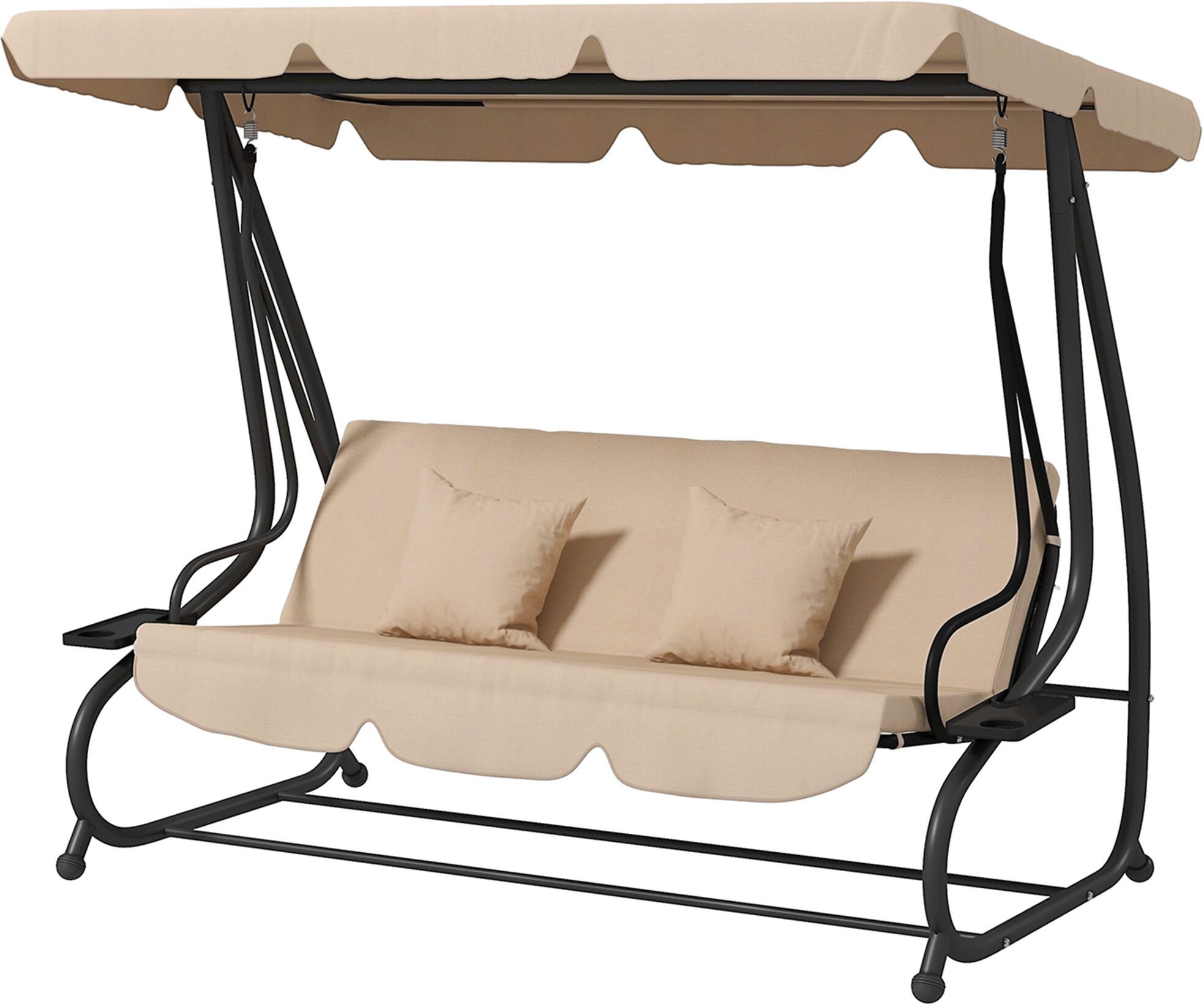 Outsunny Dondolo Letto da Giardino 3 Posti con Tetto Regolabile e Vassoio, 200x120x164 cm, Marrone Chiaro