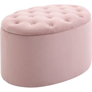 Homcom Pouf Contenitore con Coperchio Imbottito e Trapuntato, Poggiapiedi in Velluto Ovale per Salotto e Camera da Letto, Rosa