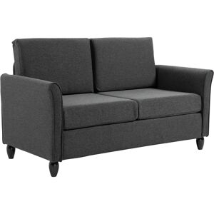 Homcom Divano a 2 Posti Seduta Ampia con Cuscini da Salotto Lino, Spugna 141 x 70 x 78cm Grigio scuro, Nero