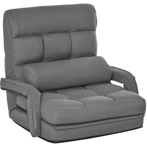 Homcom Poltrona Letto Singolo Imbottita con Cuscino, Poltrona Relax con Schienale Reclinabile su 5 Livelli, 78x62x70cm, Grigio