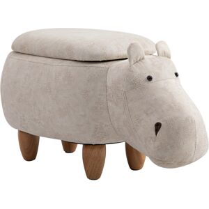 Homcom poggiapiedi a forma ippopotamo contenitore in Poliestere, Pioppo, Spugna, Legno di gomma, Beige 65 x 35 x 36cm