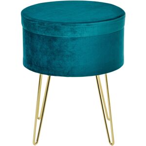 Homcom Pouf Poggiapiedi Moderno in Lino con Portaoggetti Rotondo, Sedia con Gambe in Metallo Dorato, Vassoio, Tavolo in Legno Verde