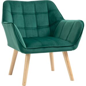 Homcom Poltroncina Stile Nordico in Legno ed Effetto Velluto Verde per Soggiorno o Ufficio, 64x62x72.5 cm