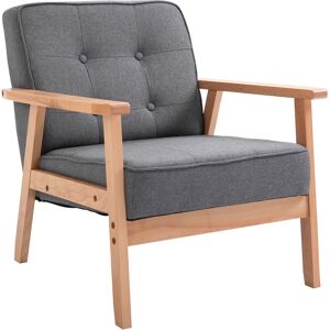 Homcom Poltrona Stile Nordico Retrò in Legno con Rivestimento in Lino Grigio Chiaro