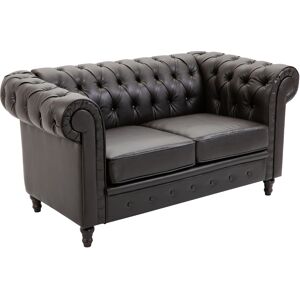 Homcom Moderno Divano Due Posti Stile Chesterfield in Ecopelle Nero con Gambe in Legno e Struttura Solida