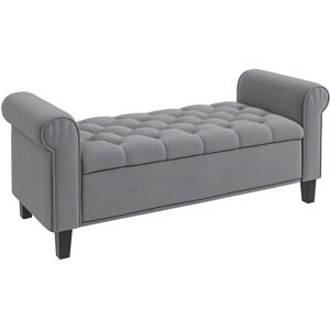 Homcom Panca Fondo Letto in Tessuto Vellutato con Spazio Portaoggetti e Braccioli, 126x48.5x57 cm, Grigio