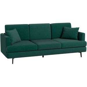 Homcom Divano 3 Posti in Tessuto con 2 Cuscini e Imbottitura Spessa, 229x88x88cm, Verde