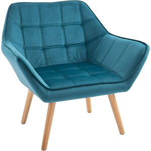 Homcom Poltroncina dal Design Scandinavo in Legno e Velluto Color Petrolio, per Soggiorno o Ufficio, 64x62x72.5cm