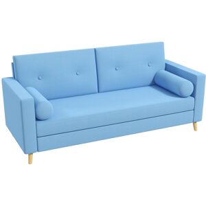 Homcom Divano 3 Posti in Tessuto con 2 Cuscini a Cilindro, 180x81x83cm, Azzurro