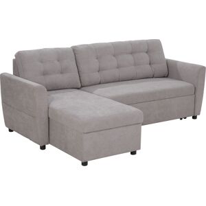 Homcom Divano Letto Angolare 3 Posti con Chaise Longue Contenitore e Rivestimento Effetto Lino, 217x134x85cm, Grigio