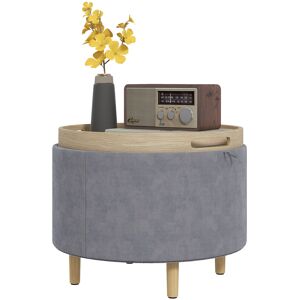 Homcom Pouf Contenitore Vellutato da 120 kg max con Vassoio a Ribalta, in MDF e Rovere, 56x56x42 cm, Grigio