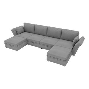Gomyway Morbido divano componibile a forma di U con contenitore, divano letto matrimoniale, braccioli pieghevoli in tessuto, ampio divano reclinabile, Grigio